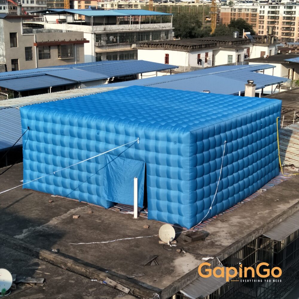 7x7m Luxurious Outdoor Inflatable Cube Tent,Blue VIP Lounge Tent,Marquee Cabinet Lawn Tent for Grand Banquet