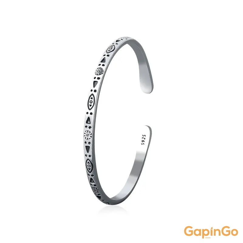 Silver Color Fashion Vintage Pattern Bracelet & Bangle Open Handmade Distressed Jewelry On Hand Gift For Women