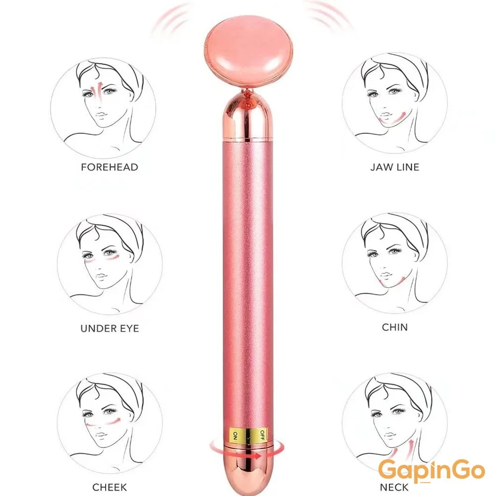 5-in-1 24K Gold Beauty Wand Face Massager Electric Vibrating Rose Quartz 3D Roller Face Lifting Body Facial Gua Sha Jade Roller