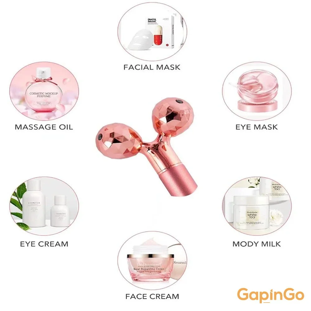 5-in-1 24K Gold Beauty Wand Face Massager Electric Vibrating Rose Quartz 3D Roller Face Lifting Body Facial Gua Sha Jade Roller