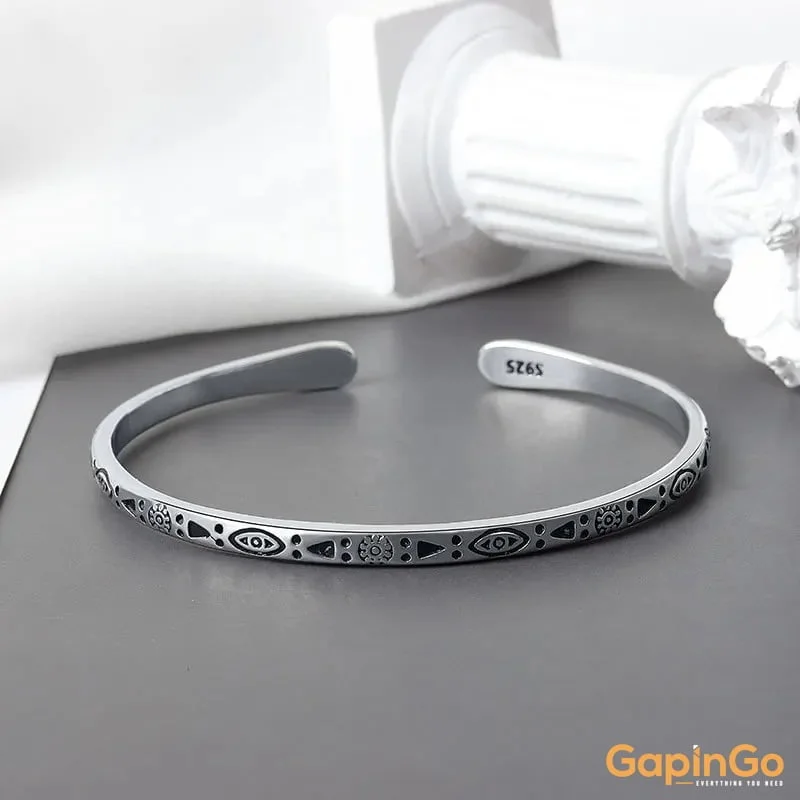 Silver Color Fashion Vintage Pattern Bracelet & Bangle Open Handmade Distressed Jewelry On Hand Gift For Women