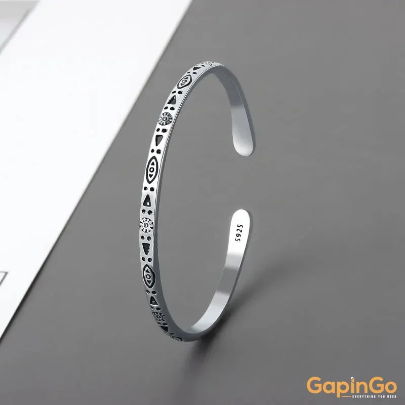 Silver Color Fashion Vintage Pattern Bracelet & Bangle Open Handmade Distressed Jewelry On Hand Gift For Women