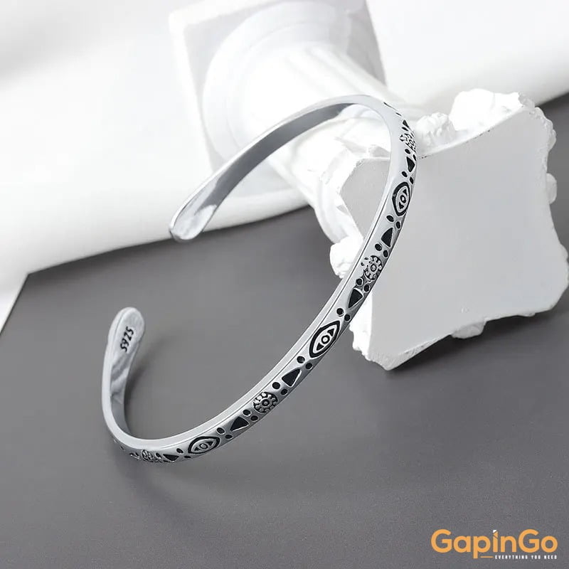 Silver Color Fashion Vintage Pattern Bracelet & Bangle Open Handmade Distressed Jewelry On Hand Gift For Women