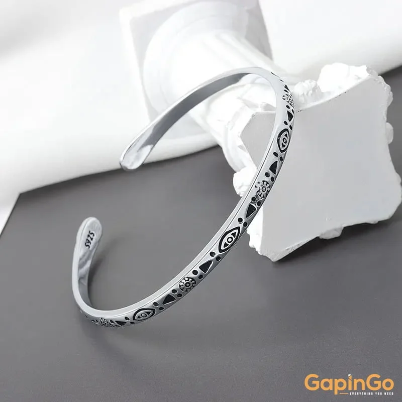 Silver Color Fashion Vintage Pattern Bracelet & Bangle Open Handmade Distressed Jewelry On Hand Gift For Women