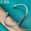 DOTEFFIL 925 Sterling Silver 4mm Smooth Solid Bead Bracelet Cufflinks Bangles For Women Man Wedding Engagement Party Jewelry