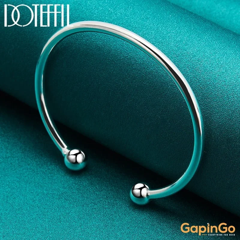 DOTEFFIL 925 Sterling Silver 4mm Smooth Solid Bead Bracelet Cufflinks Bangles For Women Man Wedding Engagement Party Jewelry