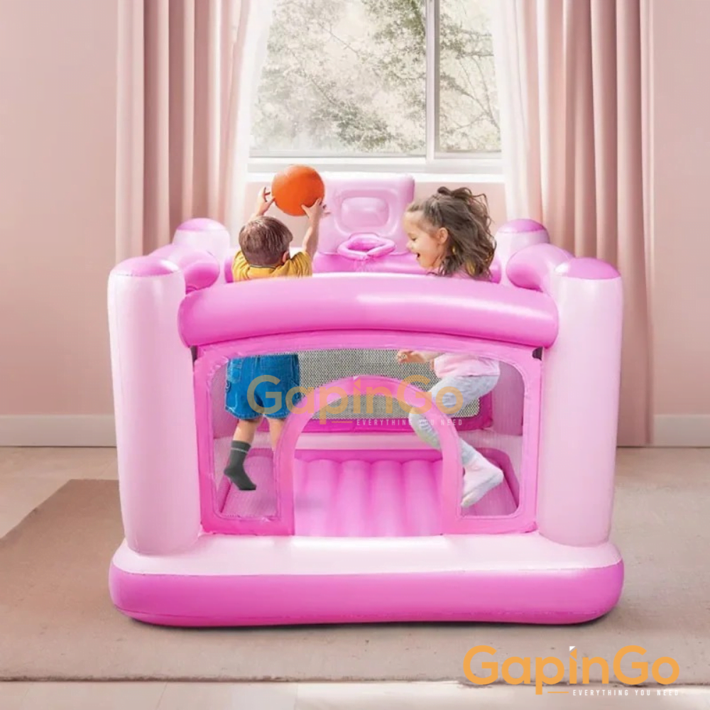 Inflatable Castle Pink/Blue color Indoor small trampoline with Air blower Home shooting Children Jumping bed Yard Kids toys