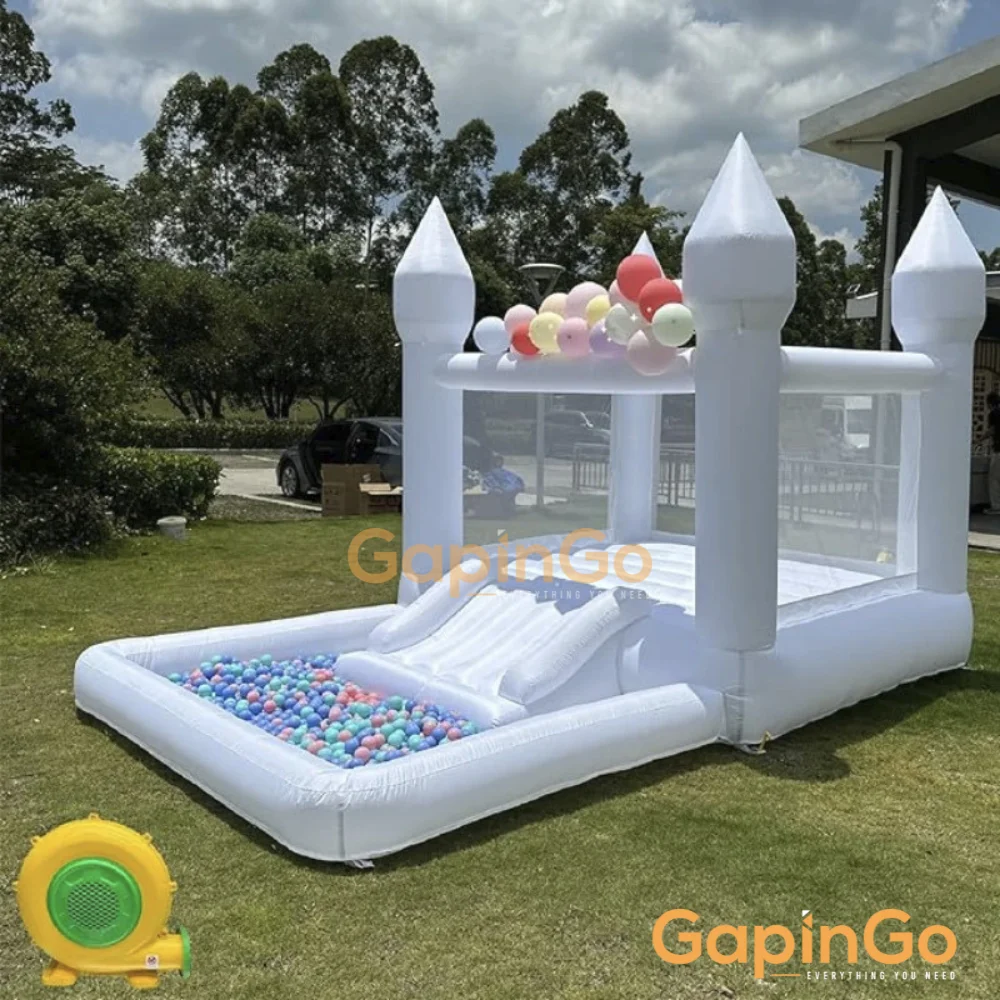 Inflatable castle with Slide Ball pool White trampoline Children's playground Jumping bed Wedding Party Event Rental kids gift