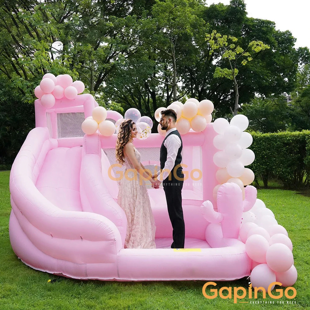 Pink Inflatable wedding castle trampoline Bounce House with blower Party event Rental kids toy outdoor Jumping bed
