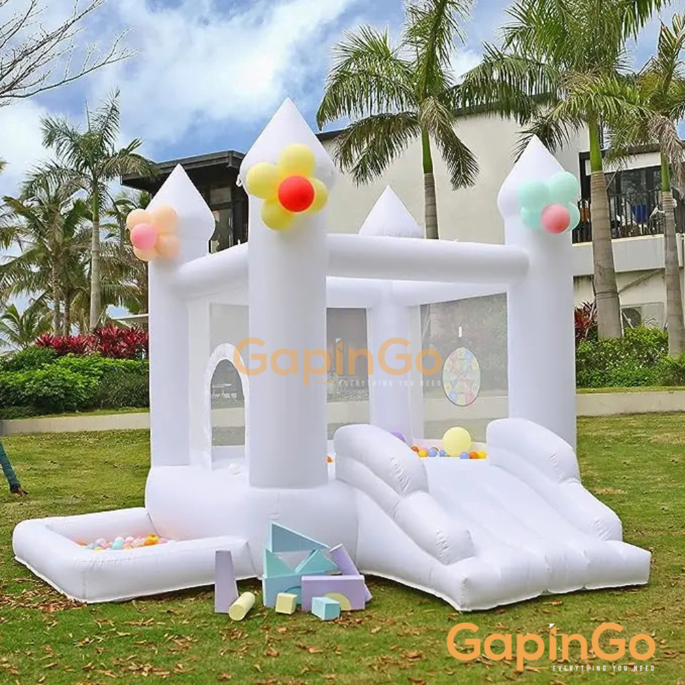 Children white inflatable castle with blower trampoline slide Ball pit wedding party Jumping bed outdoor kids toys