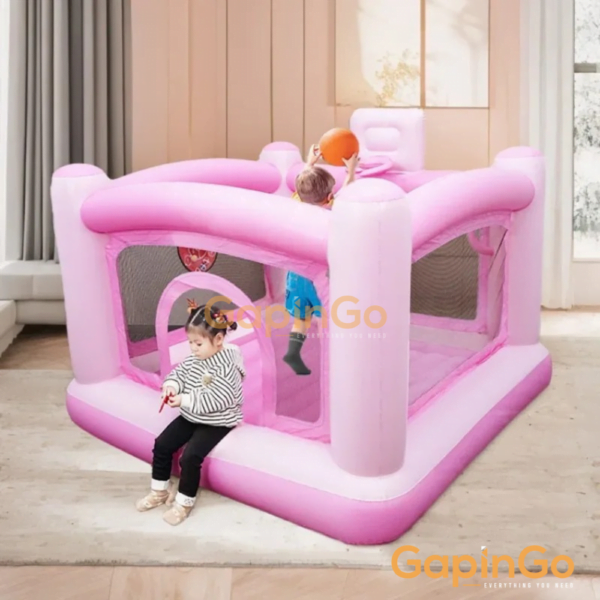 Inflatable Castle Pink/Blue color Indoor small trampoline with Air blower Home shooting Children Jumping bed Yard Kids toys
