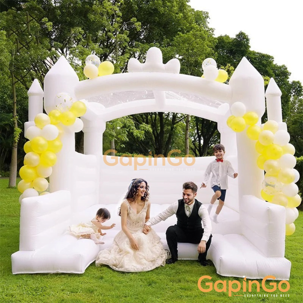 White Inflatable wedding castle trampoline Bounce House with blower Party event Rental kids toy outdoor Jumping bed